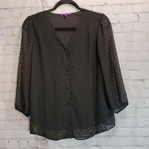 West Kei black embossed polka dot blouse size S